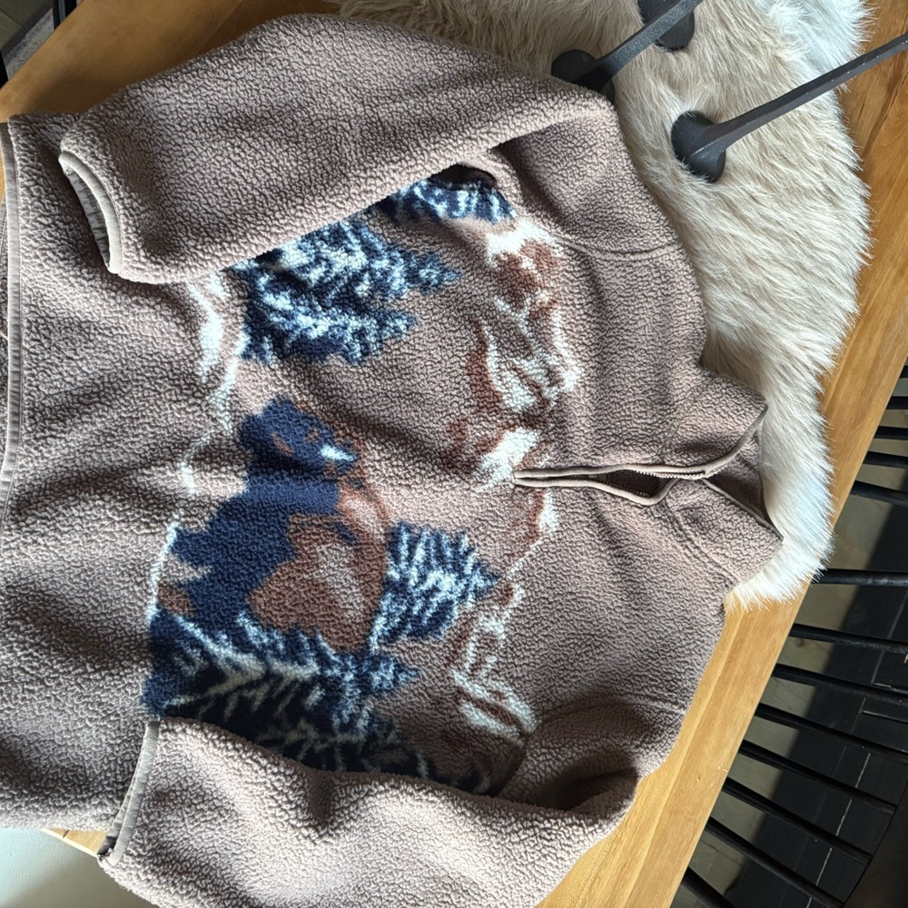 Old Navy Sherpa Brown and Blue Bison Fleece Pullover